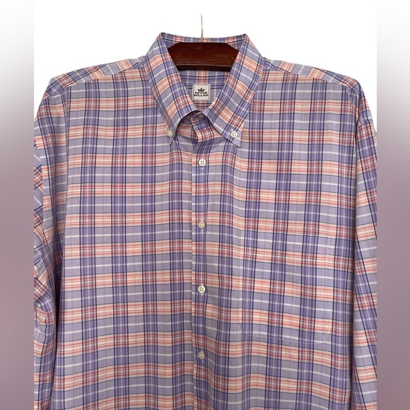 Peter Millar Mens Plaid Lavender Coral Button Front Shirt Top Mens EUC Size XL - Picture 4 of 8